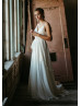 Spaghetti Straps Ivory Chiffon Open Back Stunning Wedding Dress